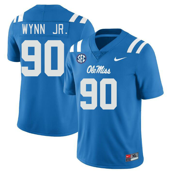 Men #90 Stephon Wynn Jr. Ole Miss Rebels College Football Jerseyes Stitched Sale-Powder Blue